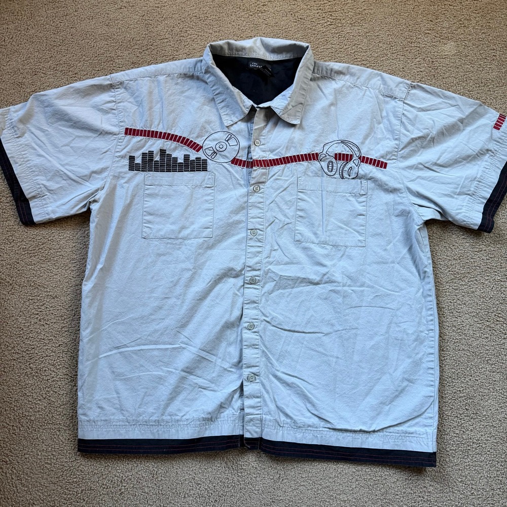 Y2K No Boundaries Button Up Shirt Men's Large Gray Skater Vintage